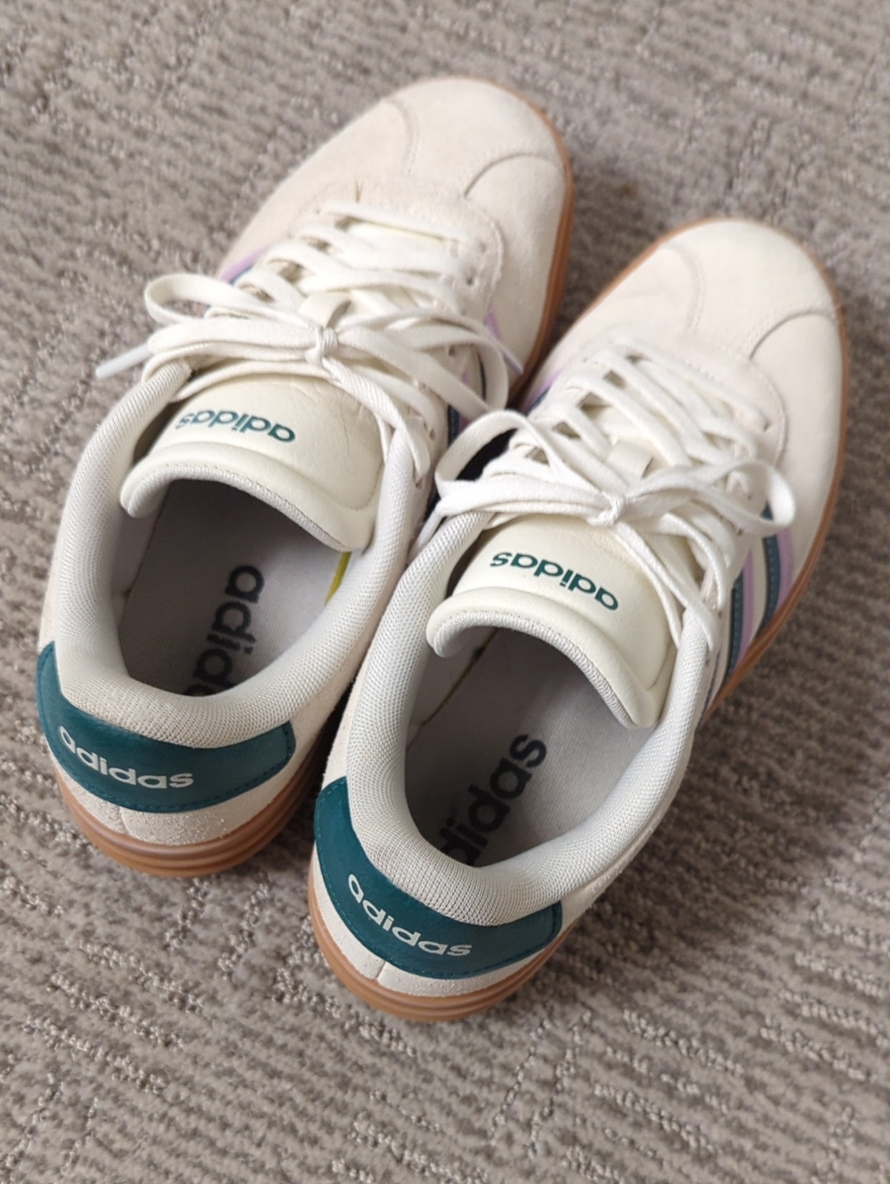 adidas Women's Suede Platform Sneakers in Cream with Teal & Lavender Stripes - Picture 4 of 4